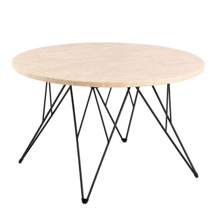ORVANI Round Coffee Table in Matt Beige and Matt Black Coated Steel Base
