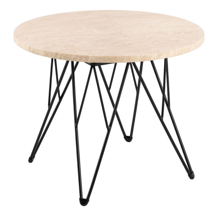 ORVANI Round Side Table in Matt Beige and Black Coated Steel Base