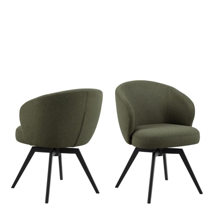 DARELLA Dining Chair with Armrest and Swivel Function in Green