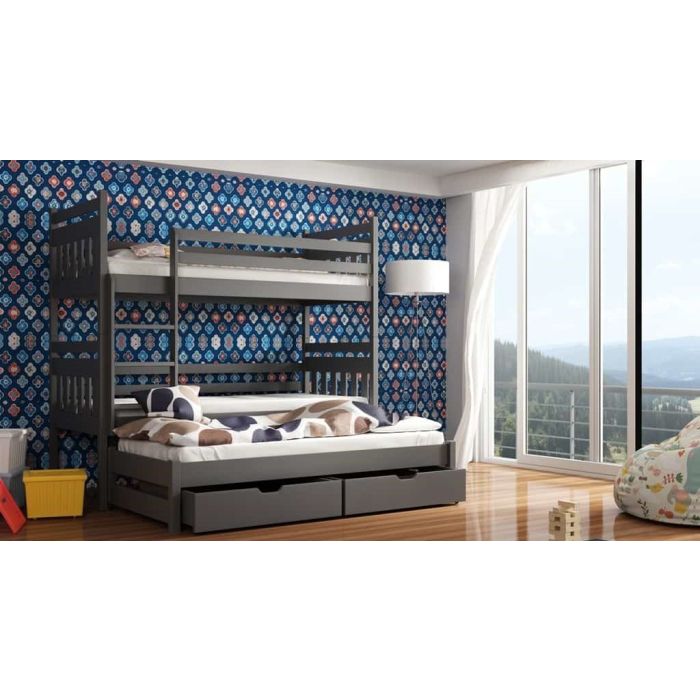 RYN Wooden 2 Drawers Storage Double Bed with Trundle - Graphite