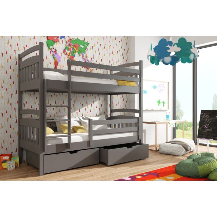 Gabby Wooden Kids Bunk Bed with Storage and Foam Mattress - Graphite