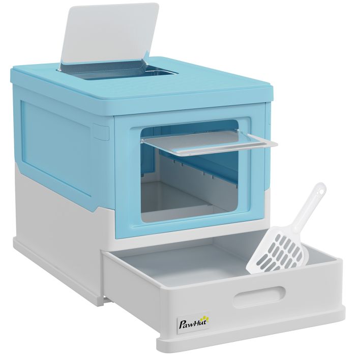 PAWSTER Hooded Cat Litter Box Portable Pet Toilet Light Blue