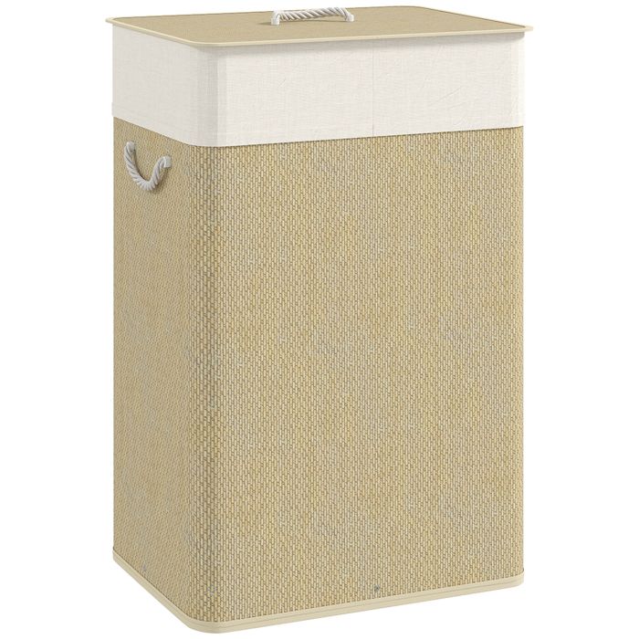 HERON Bamboo Laundry Basket with Lid 72L Laundry Hamper Nature Wood Finish