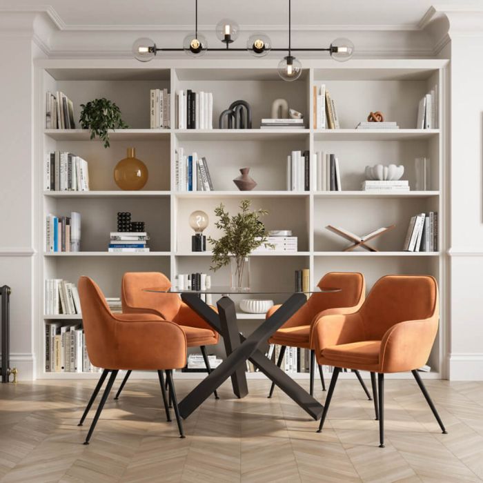 CAPRIO Dining Table Set with 4 Chairs - Black and Burnt Rust
