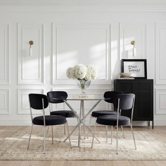 CASORA Dining Table Set with 4 Chairs - Silver and Black