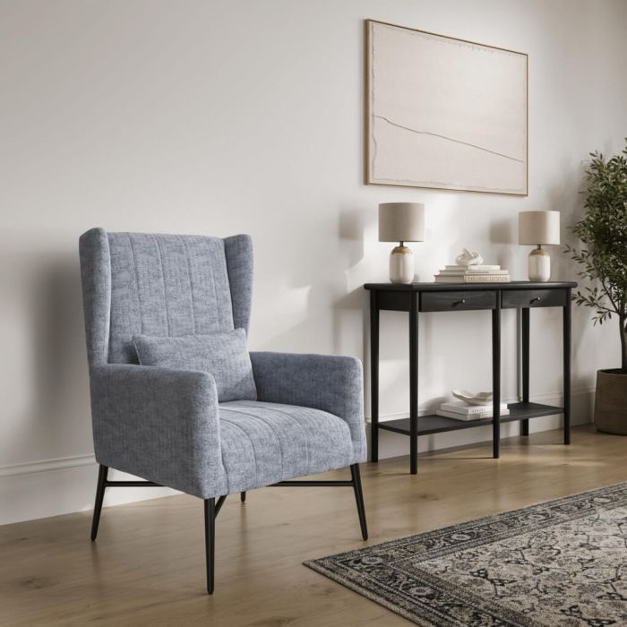 HENRIX Fabric Armchair - Navy Herringbone