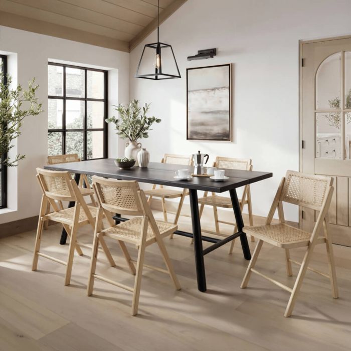 LUCIEN Dining Table Set with 6 Chairs - Black and Blonde