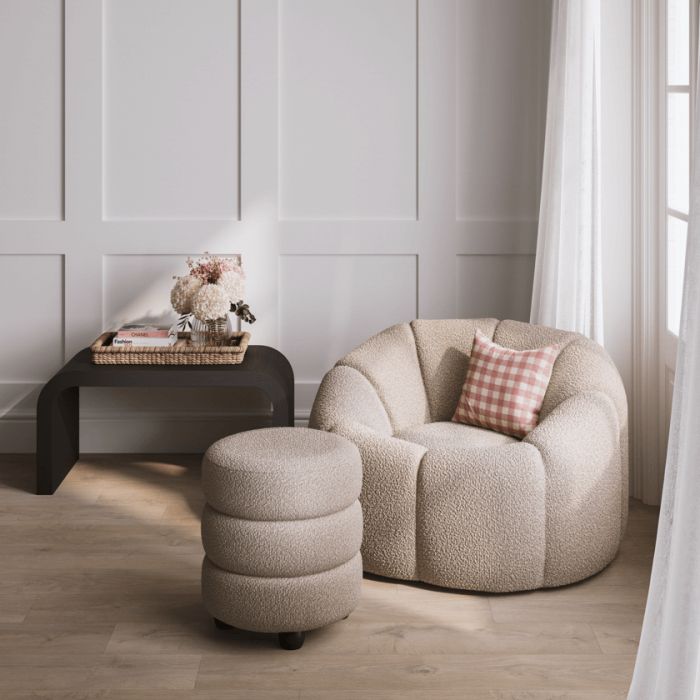 NOVELLE Boucle Fabric Swivel Chair - Buff