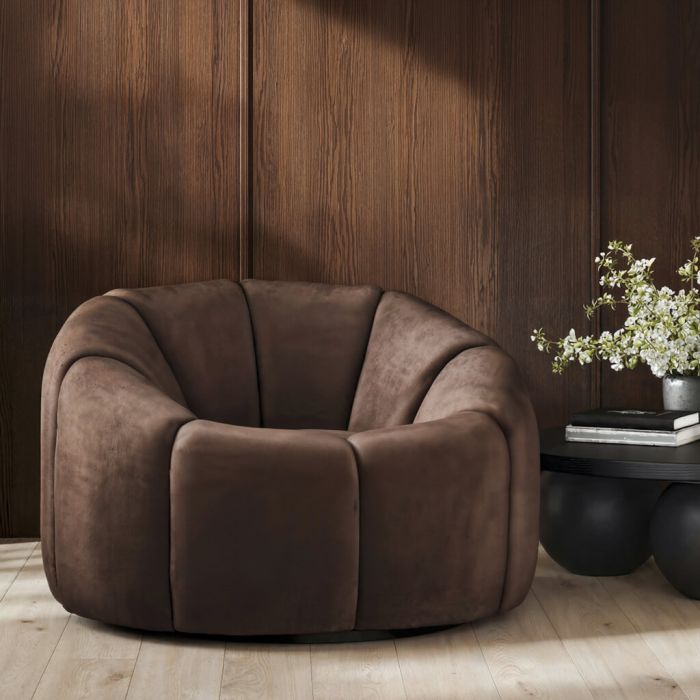NOVELLE Velvet Chenille Swivel Chair - Treacle