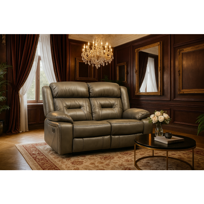 NAVONE Leather 2 Seater Recliner Sofa - Grey