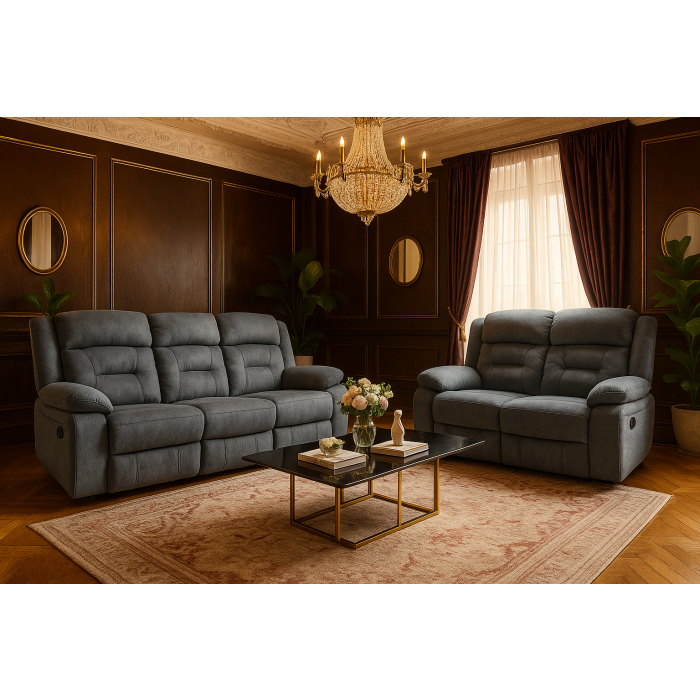 NAVONE Fabric 3 and 2 Seater Recliner Sofa Set - Grey