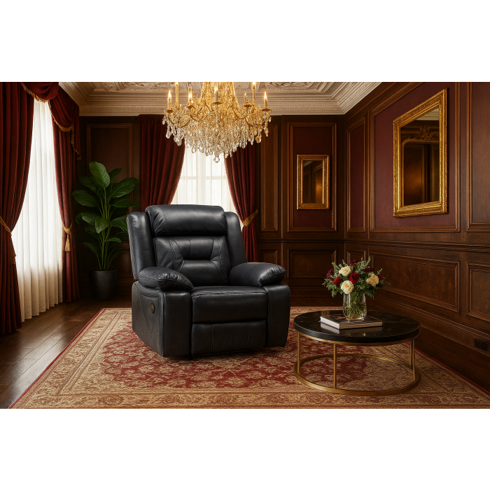 NAVONE Leather Single Recliner Sofa - Black