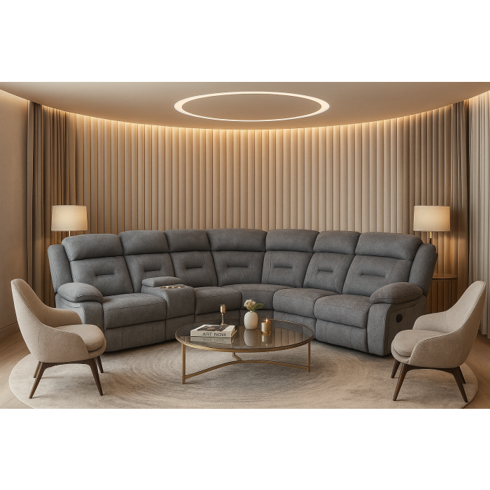 NOLLIE Large Fabric 6 Seater L Shaped Recliner Sofa - Grey