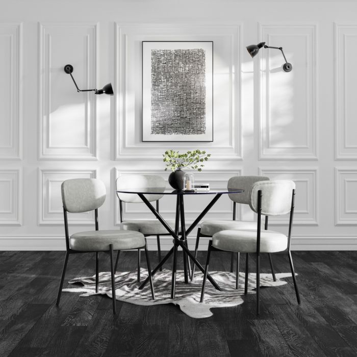 CASORA Glass Dining Table Set with 4 Chairs - Black and Graphite