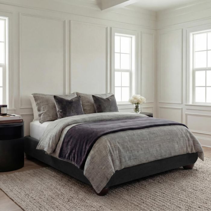 SOLVANE Kingsize Chenille Bedframe - Deep Charcoal