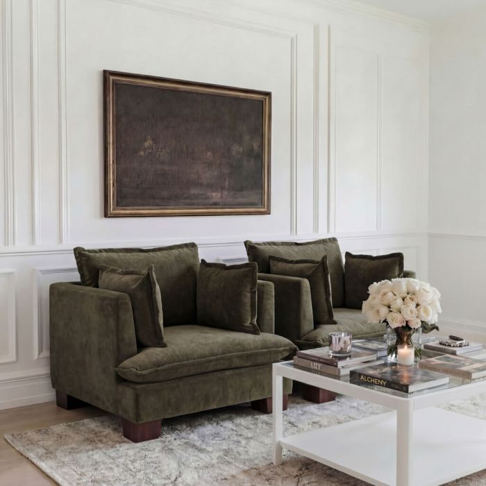 SUTHERBY Chenille Armchair - Olive