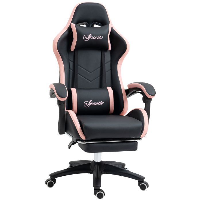 VONSETTA Computer Gaming Chair PU Leather Desk Chair with Footrest Black and Pink