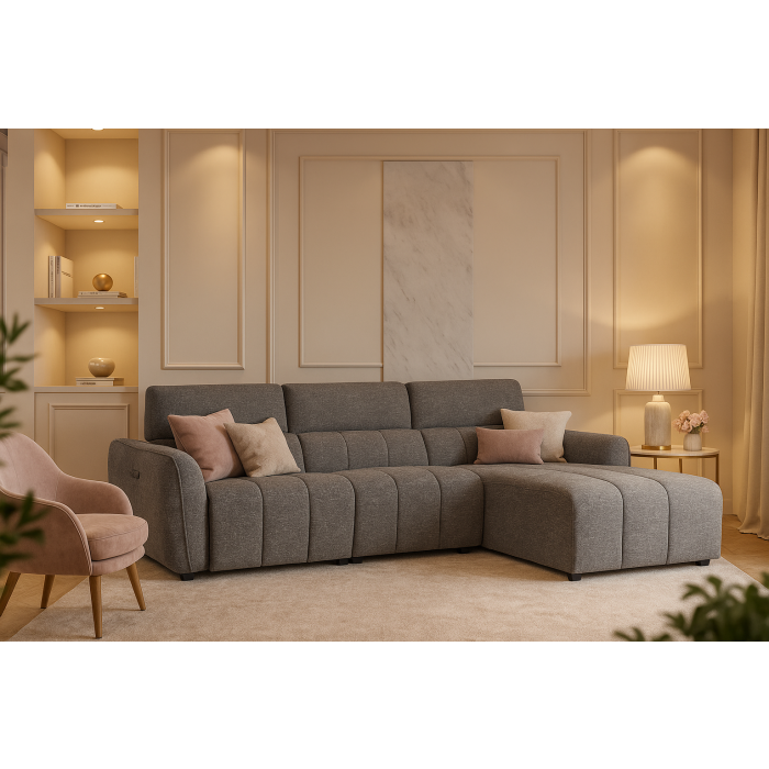 TARWIN Fabric 3 Seater Electric L Shaped Recliner Sofa - Charcoal - Right Hand Facing