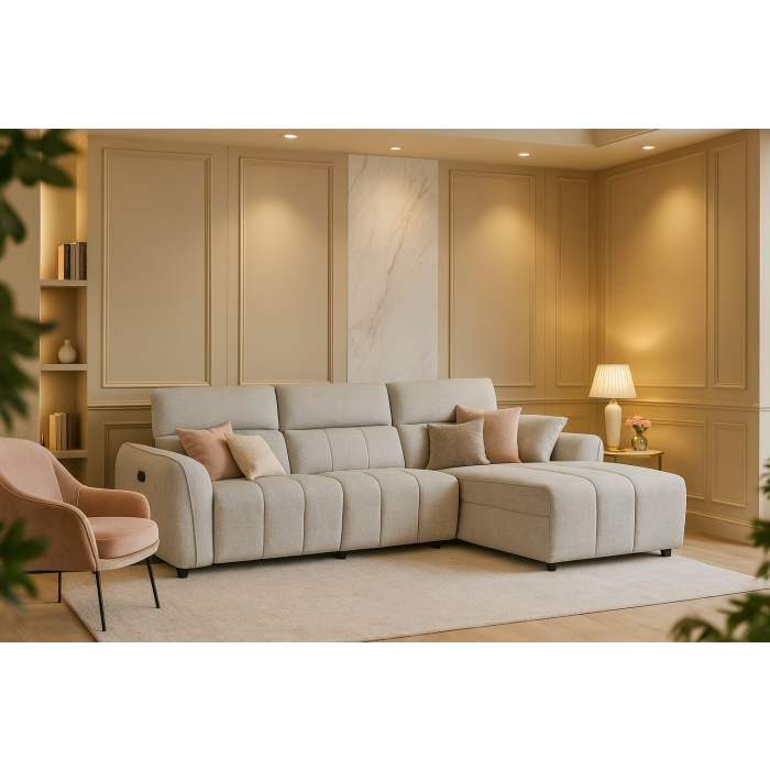 TARWIN Fabric 3 Seater Electric L Shaped Recliner Sofa - Silver - Right Hand Facing