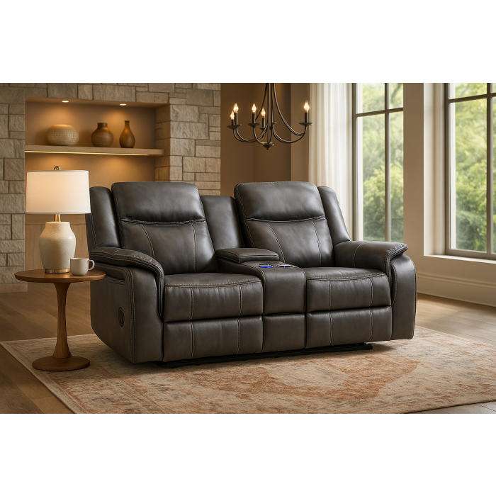 TECHLUXE Leather 2 Seater Recliner Sofa - Dark Grey