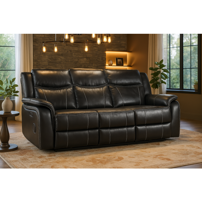 TECHLUXE Leather 3 Seater Recliner Sofa - Black