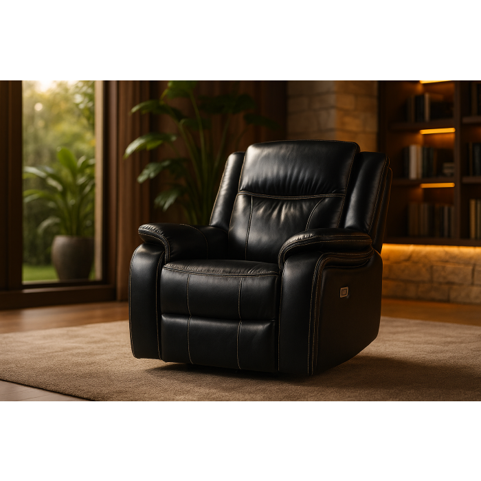 TECHLUXE Leather Single Recliner Sofa - Black