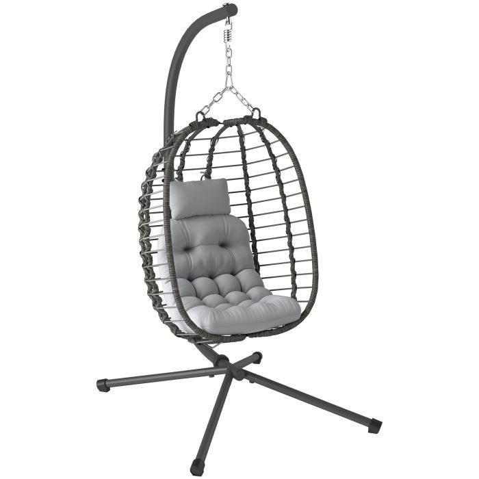 SUNVISTA Rattan Hanging Egg Chair Foldable Wicker Hammock Swing Chair Light Grey