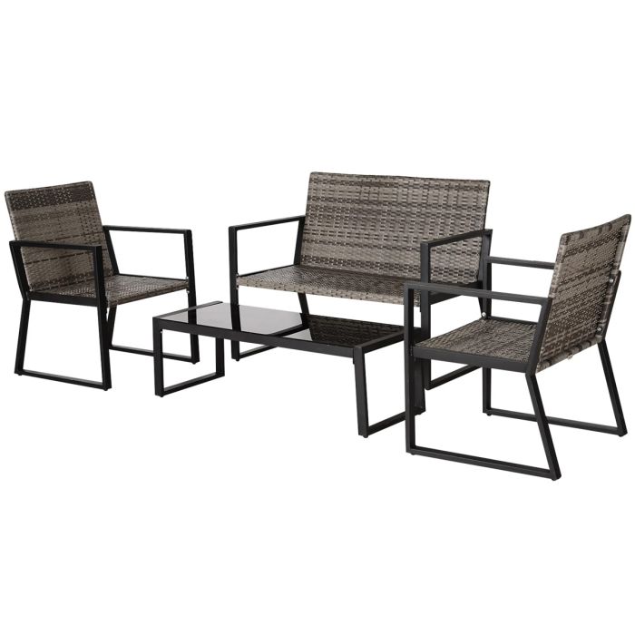 4-Piece Outdoor Garden Rattan Seating Furniture Set - Grey