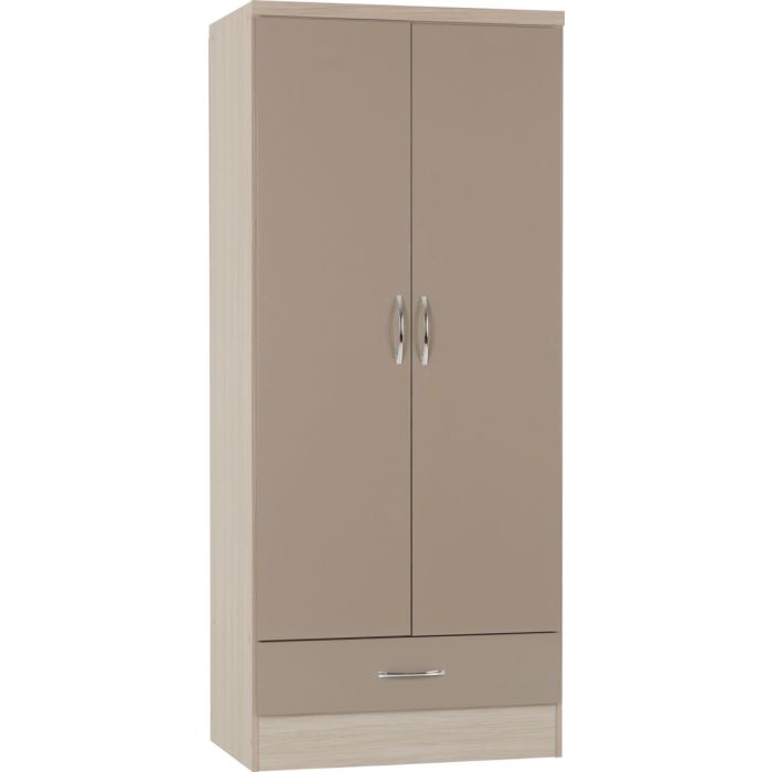 Wardrobe - NEWBIGGIN 2 Door Wardrobe Oyster Gloss with Light Oak 78cm