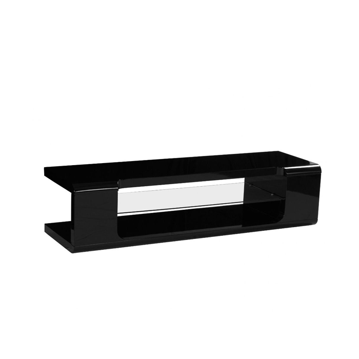 Longmont TV Unit High Gloss Stylish Entertainment with Central Glass Display - Black