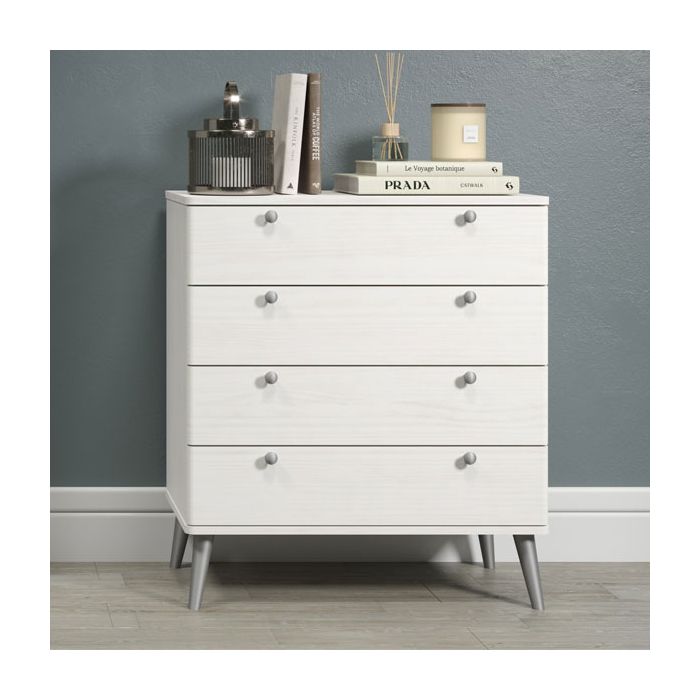 White Chest of Drawers - SIDE Medium Chest  4 Drawers