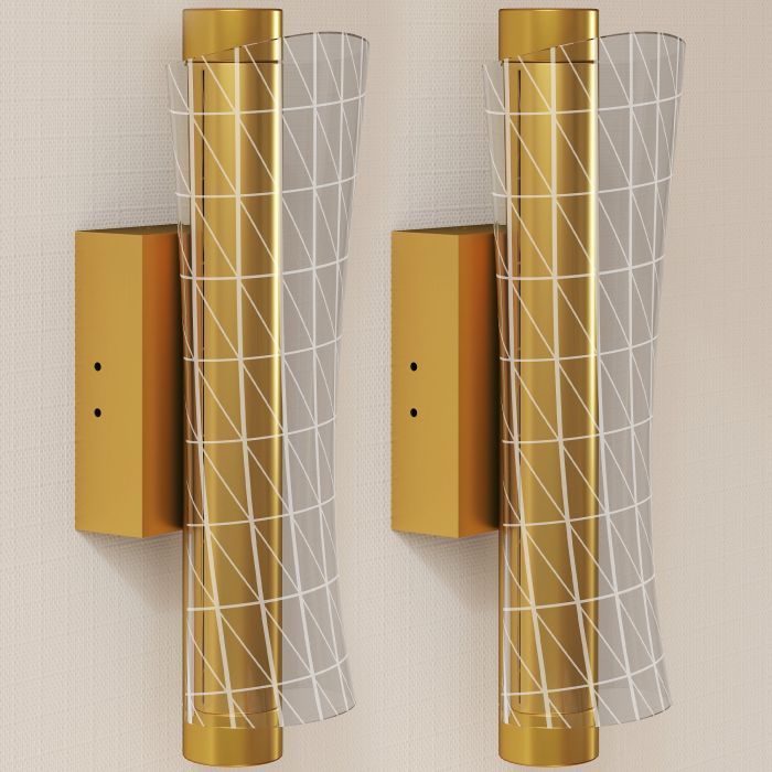 HERON Led Wall Lamp 2 Pack Modern Indoor Geometric Mesh Wall Light Gold Tone