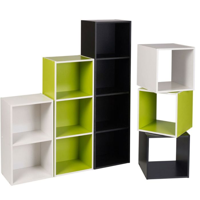 4 Optional Tier Wood Shelf Bookcase Storage Display - Green Black, White
