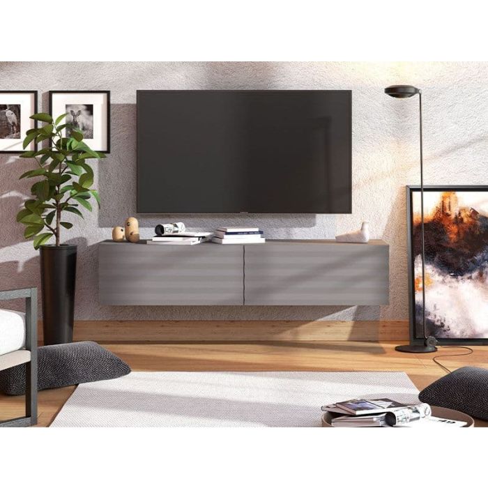 Amarentino Graphite Grey Wall Mounted Floating Wide Large TV Unit - Grey