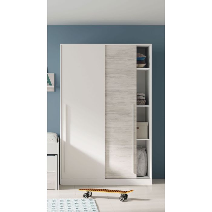Sliding Wardrobe - COLF 2 Door Wardrobe White and Oak Effect 120cm