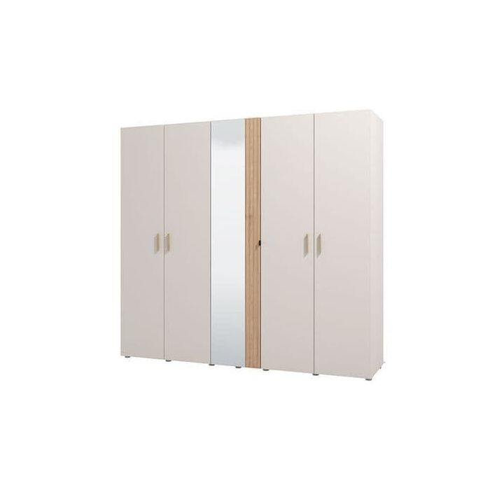 Wardrobe - GRANDE 5 Door Mirrored Wardrobe Cashmere And Artisan Oak Effect 220cm