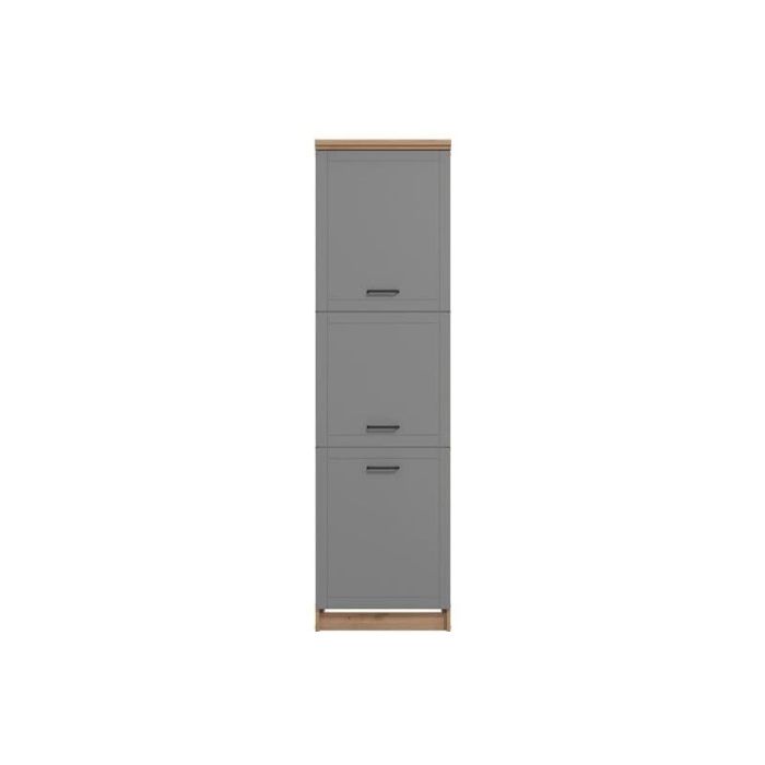 Hudsonique Grey And Oak Effect Tall 60cm 3 Door Kitchen Larder Unit Pantry Cupboard - Grey