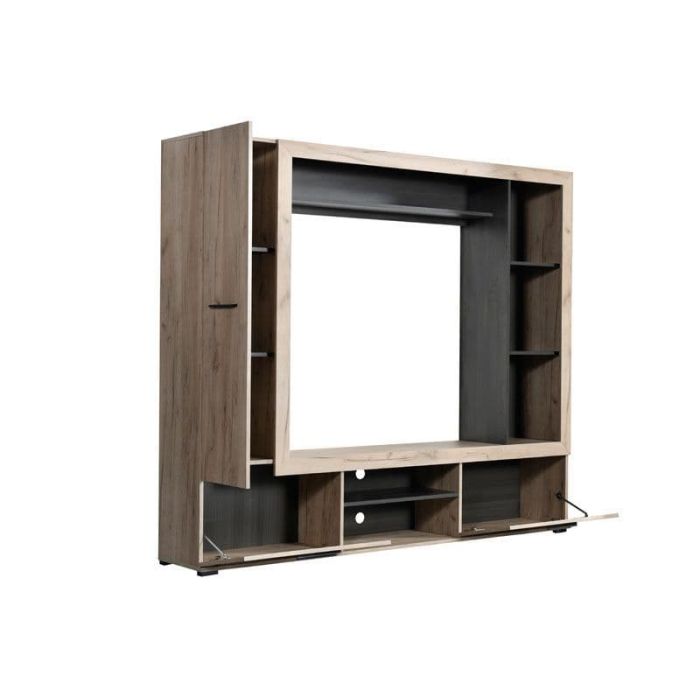 DARREN Grey Oak Effect And Black Entertainment Unit Wall TV Cabinet - Grey