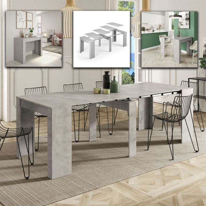 Luizano Concrete Grey Effect Large Extending Dining Table - Grey