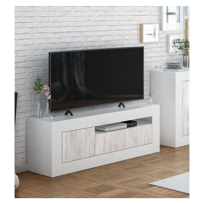 Tevezio White And Wood Effect TV Unit - White