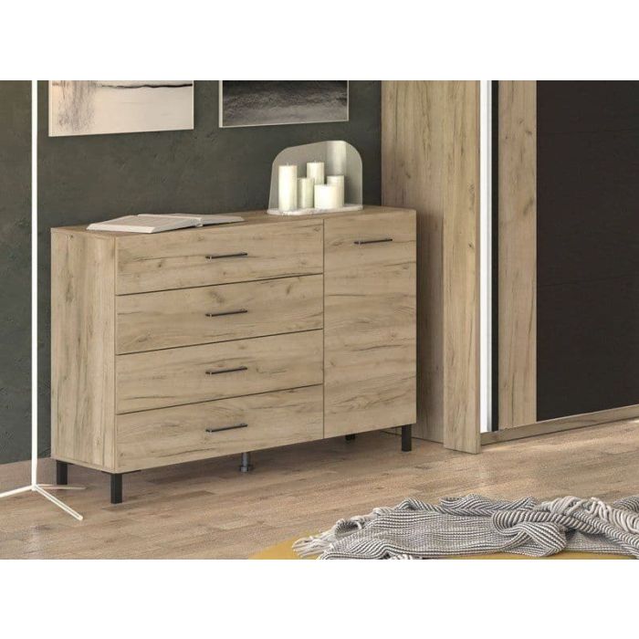 Vilamouris Oak Effect 1 Door 4 Drawer Sideboard Storage Unit - Oak