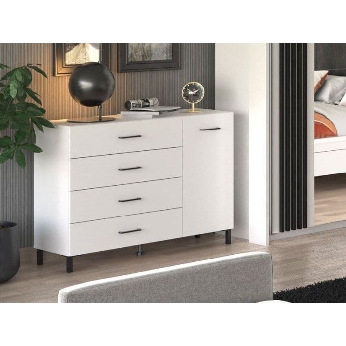 Vilamouris White 1 Door 4 Drawer Sideboard Storage Unit - White