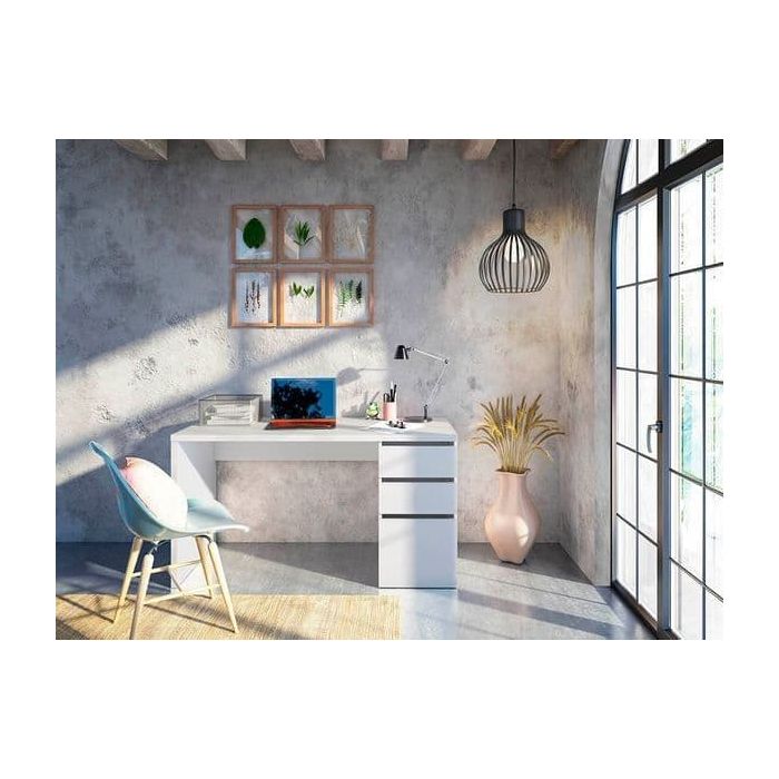 Giovannique Artic White Office Desk with Cupboard and Drawers - White
