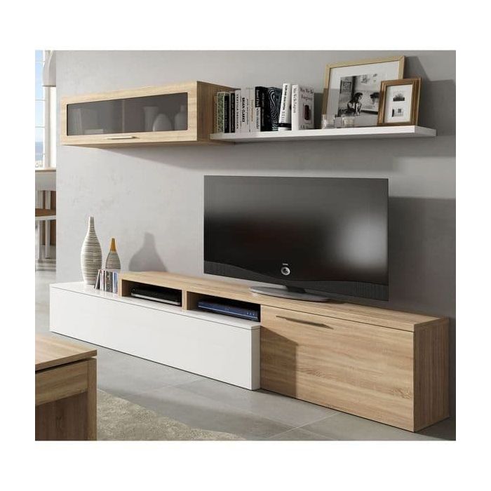 Warringnova White Gloss And Oak Effect Reversible L-Shaped TV Unit Cabinet - White