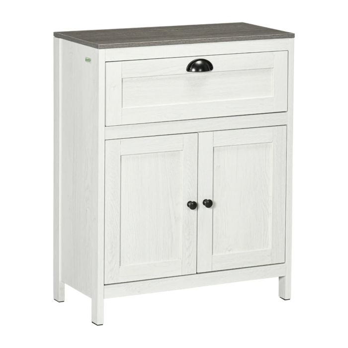 Freestanding Double Door Storage Bathroom Cabinet and Adjustable Shelf - White