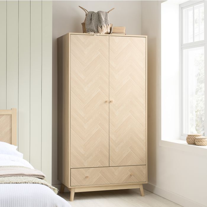 HEARTHEN 2 Door 1 Drawer Wardrobe Light Oak - 90cm