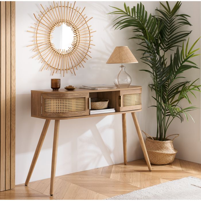 OTHLYN Rattan Console Table - Oak