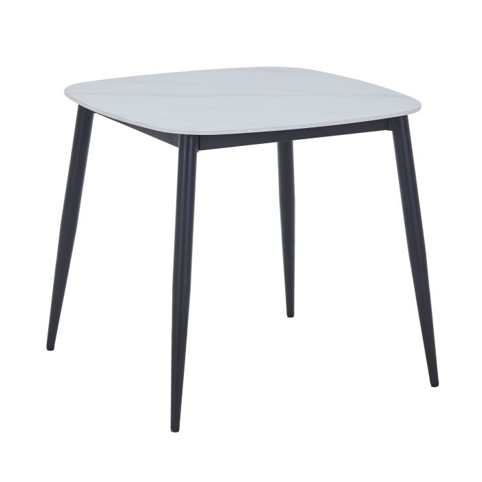 NEXO Square Dining Table with Gloss White Stone Top - White and Black