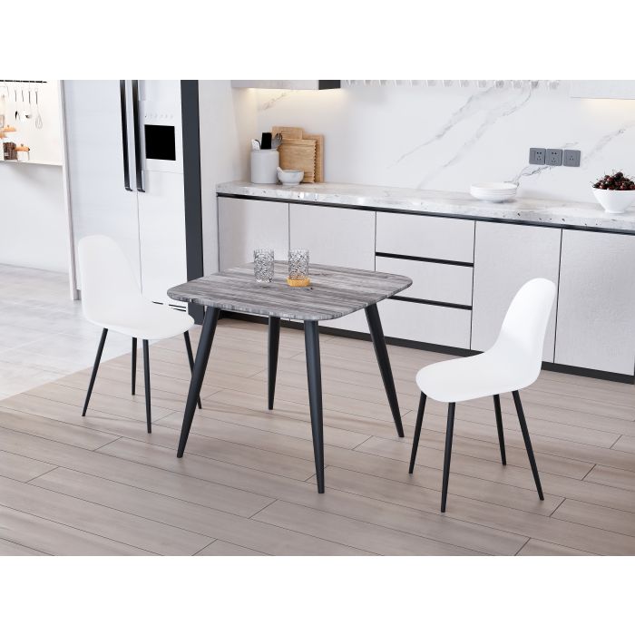 NEXO Square Dining Table with 2 Curve Plastic Chairs - Grey Oak with White