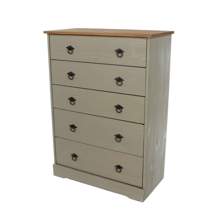 CECILIA Grey Chest of Drawers - Medium-sized, 5 Drawers